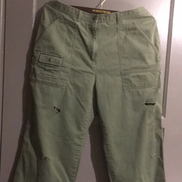 RL Vintage CARGO RALPH LAUREN WIDE LEG Army Green PANTS Raw Hem Size 12 - Picture 6 of 14
